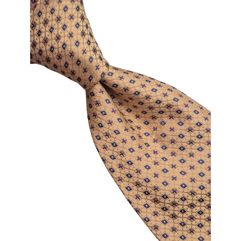 Massimo Bizzocchi Mens Silk Tie Gold Geometric Diamond Pattern Made in Italy